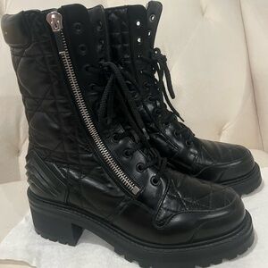 Dior Black Quilted Lace-Up Platform Combat Boots